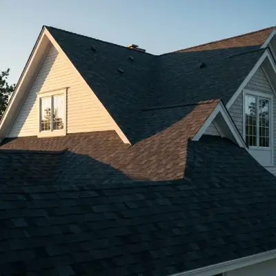 A strong, well-installed roof on a house, with a dramatic sky.